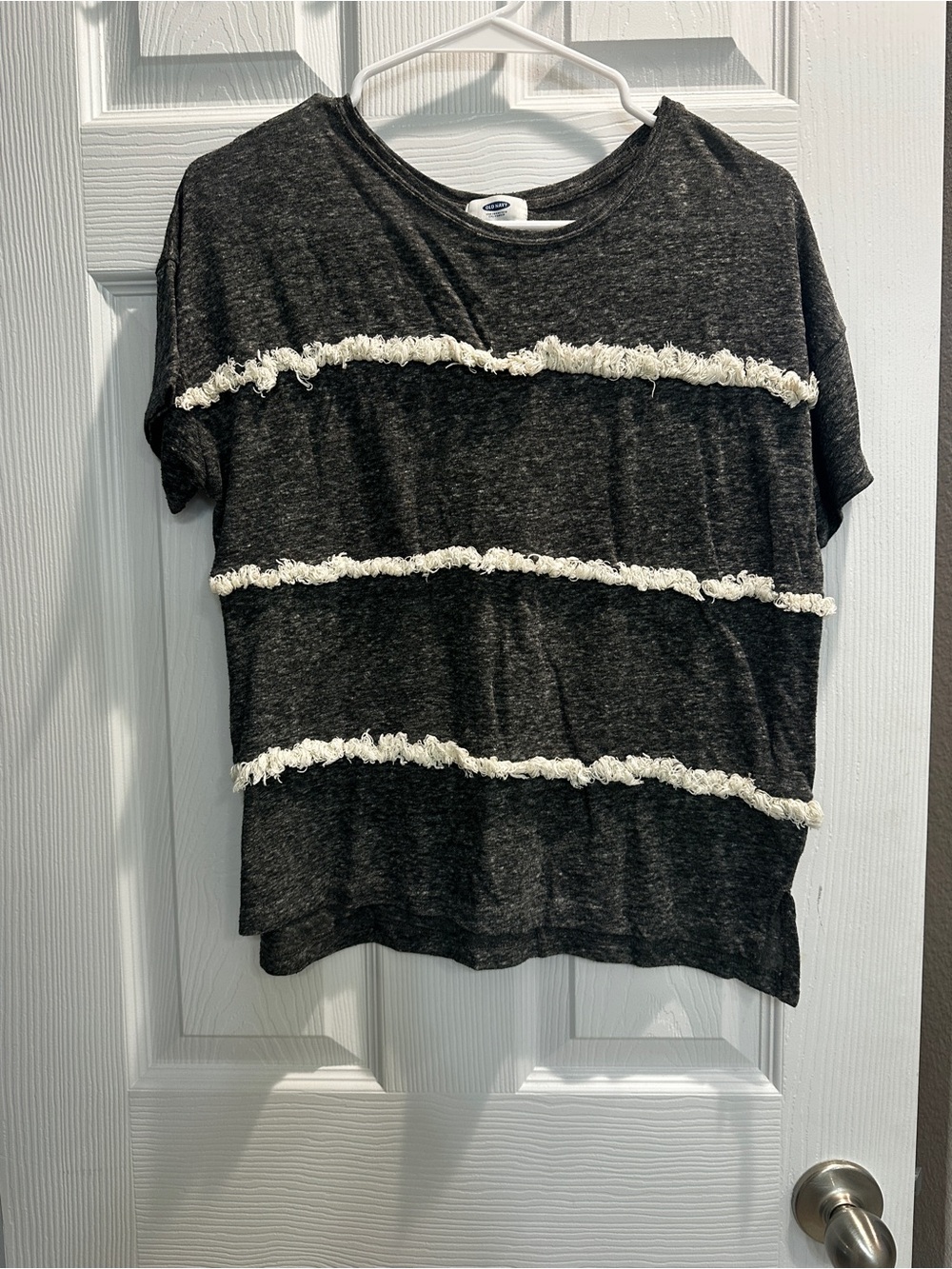 Old Navy Charcoal Short-Sleeve Tee with White Fringe Stripes